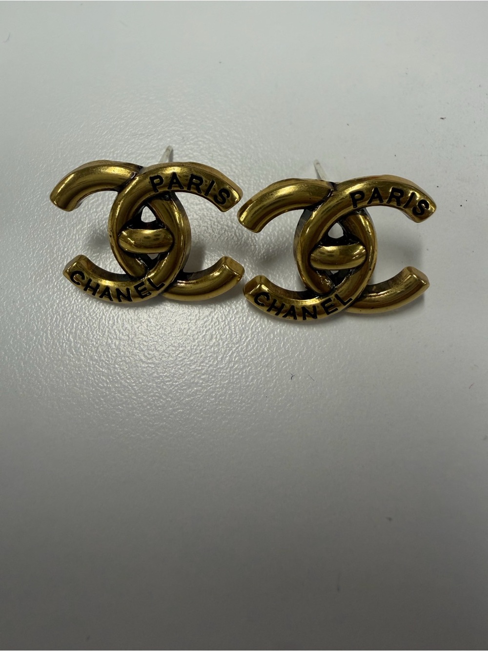 Gold-Muted Tone 'Paris' Interlocking CC Stud Earrings